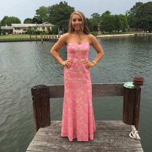 Pink and Nude Lace Prom Gown